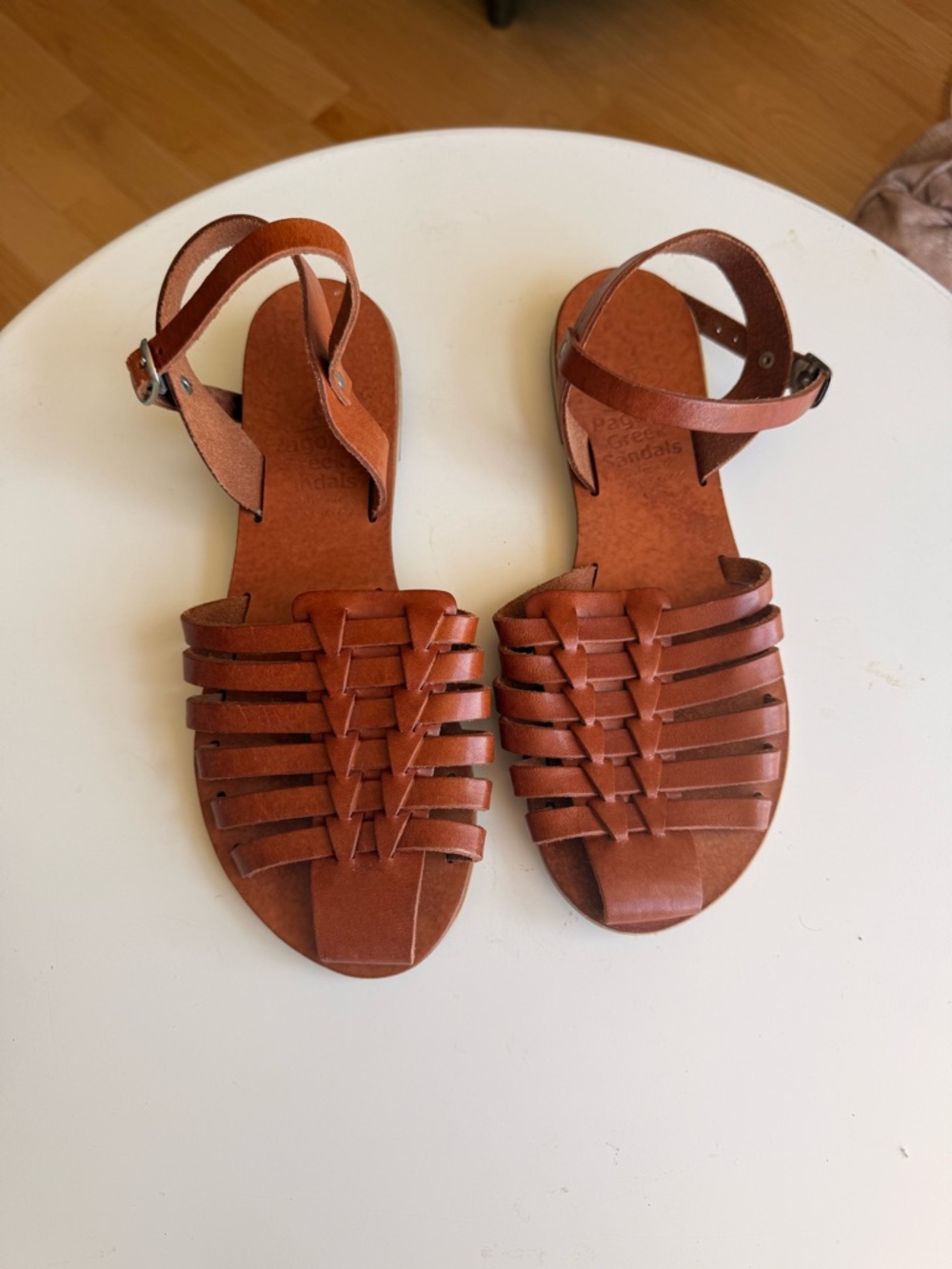 Woven Leather Ankle-Strap Sandals in Brown